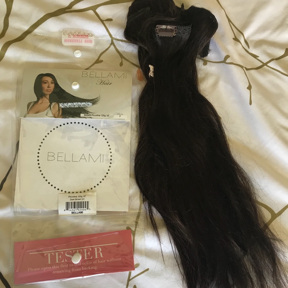 Dark brown Bellami hair clip in extensions 18”